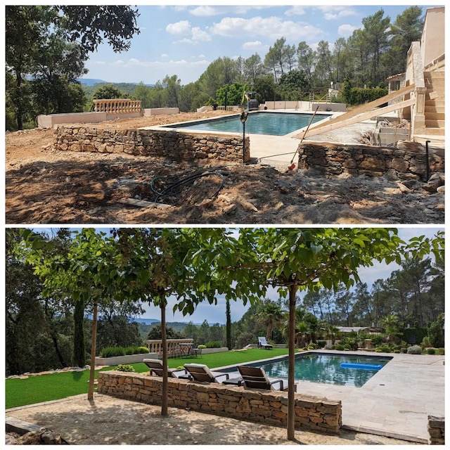 Natura Paysages Jardin Sur Mesure Lorgues Mur Pierre Et Bois 9